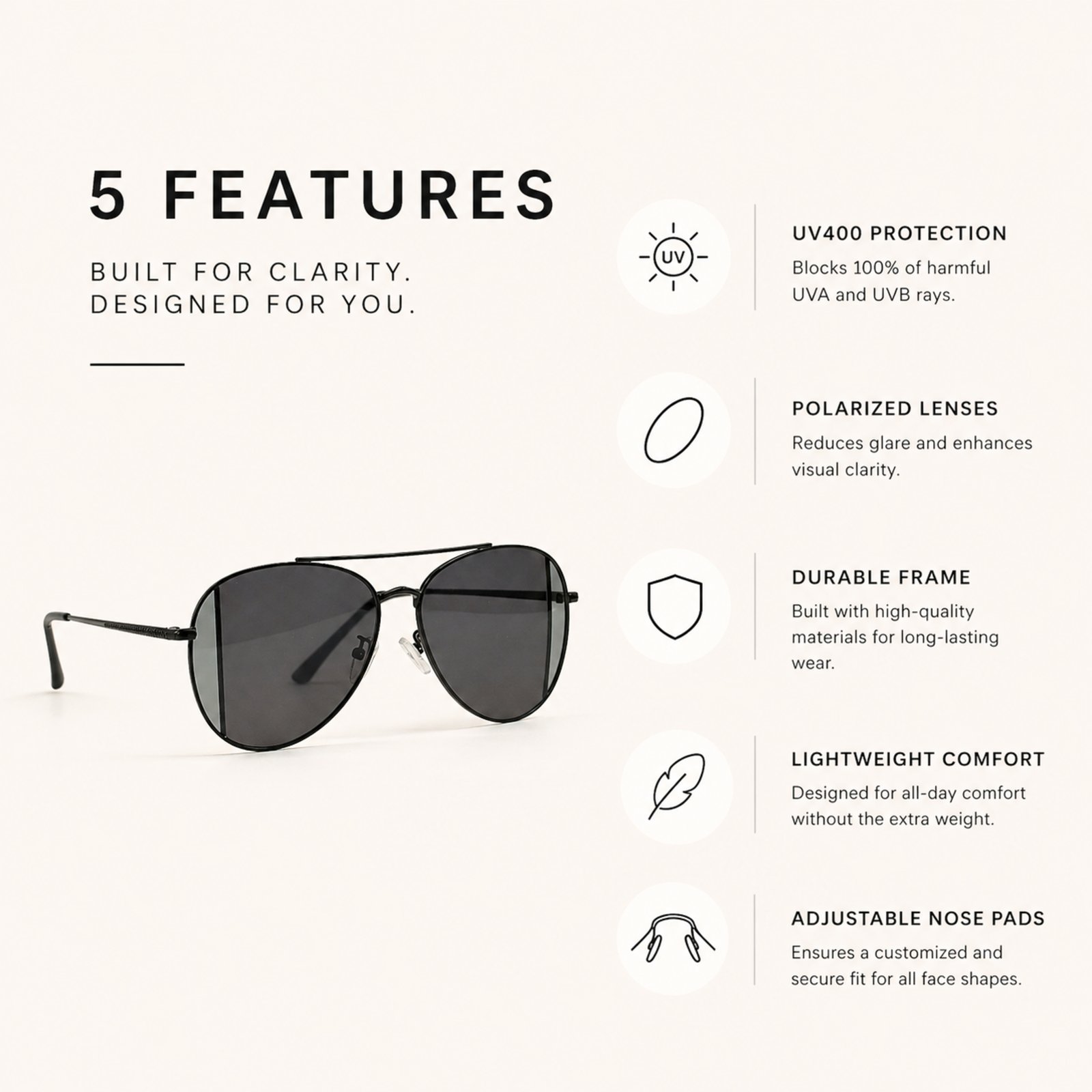 5 features aviator sunglasses - Image 3