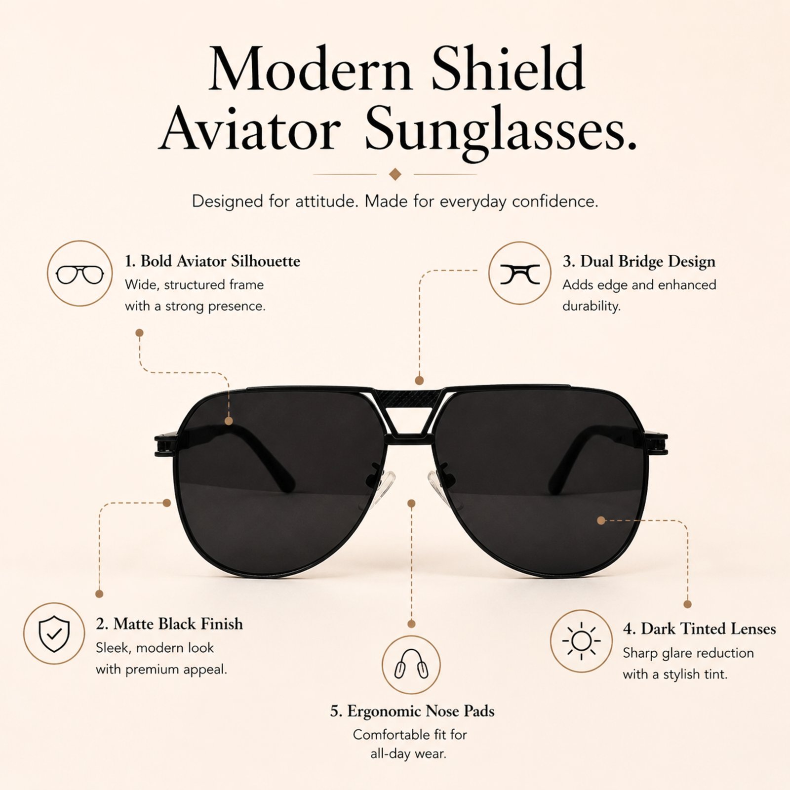 Modern shield aviator sunglasses - Image 3